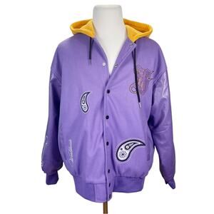 NWT BOOHOOMAN Purple Paisley Contrast Varsity/Bomber/Letterman Jacket Men Large